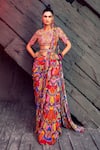 Buy_DiyaRajvvir_Multi Color Georgette Printed Geometric Round Sharara Saree Set _at_Aza_Fashions
