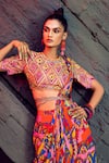 Shop_DiyaRajvvir_Multi Color Georgette Printed Geometric Round Sharara Saree Set _at_Aza_Fashions