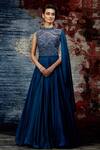 Buy_Shantnu Nikhil_Blue Satin Embroidered Gown_Online_at_Aza_Fashions