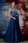 Shantnu Nikhil_Blue Satin Embroidered Gown_Online_at_Aza_Fashions