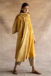 Buy_Swatti Kapoor_Yellow Block Prints Washi Handwoven Chanderi Mul Stole _at_Aza_Fashions