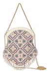 Shop_The Leather Garden_Pink Embroidery Water Lily Embellished Potli Bag With Sling _at_Aza_Fashions