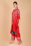 Dyelogue_Red Gajji Silk V Neck Bandhani Asymmetric Kurta _Online_at_Aza_Fashions