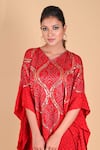 Buy_Dyelogue_Red Gajji Silk V Neck Bandhani Asymmetric Kurta _Online_at_Aza_Fashions