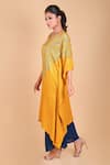 Dyelogue_Yellow Gajji Silk V Neck Bandhani Asymmetric Kurta _Online_at_Aza_Fashions