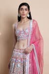 Buy_SAKSHAM & NEHARICKA_Pink Chanderi V Neck Blouse _at_Aza_Fashions