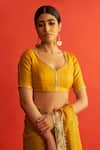 Buy_Saksham & Neharicka_Yellow Handwoven Tussar Silk V Neck Blouse _at_Aza_Fashions