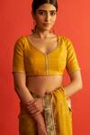 Saksham & Neharicka_Yellow Handwoven Tussar Silk V Neck Blouse _Online_at_Aza_Fashions
