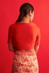 Shop_SAKSHAM & NEHARICKA_Red Handwoven Chanderi V Neck Blouse _at_Aza_Fashions