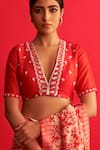 SAKSHAM & NEHARICKA_Red Handwoven Chanderi V Neck Blouse _Online_at_Aza_Fashions