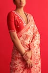 Buy_SAKSHAM & NEHARICKA_Red Handwoven Chanderi V Neck Blouse _Online_at_Aza_Fashions