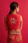 Shop_SAKSHAM & NEHARICKA_Red Handwoven Chanderi V Neck Blouse _at_Aza_Fashions