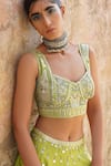 Buy_Saksham & Neharicka_Green Chanderi V Neck Embroidered Blouse _at_Aza_Fashions
