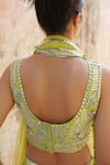 Shop_Saksham & Neharicka_Green Chanderi V Neck Embroidered Blouse _at_Aza_Fashions