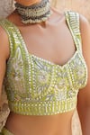 Saksham & Neharicka_Green Chanderi V Neck Embroidered Blouse _Online_at_Aza_Fashions