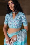 Buy_Saksham & Neharicka_Blue Handwoven Chanderi V Neck Embroidered Blouse _at_Aza_Fashions