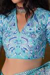 Saksham & Neharicka_Blue Handwoven Chanderi V Neck Embroidered Blouse _Online_at_Aza_Fashions