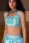 Buy_Saksham & Neharicka_Blue Handwoven Chanderi V Neck Embroidered Blouse_at_Aza_Fashions