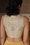 Shop_Saksham & Neharicka_Yellow Handwoven Chanderi V Neck Embroidered Blouse _at_Aza_Fashions