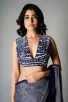 Saksham & Neharicka_Blue Chanderi V Neck Embroidered Blouse _Online_at_Aza_Fashions