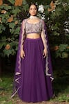 SAKSHAM & NEHARICKA_Purple Chanderi Embroidery Sequin Sweetheart Neck Blouse _Online_at_Aza_Fashions