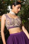 Buy_SAKSHAM & NEHARICKA_Purple Chanderi Embroidery Sequin Sweetheart Neck Blouse _at_Aza_Fashions