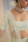 MADZIN_Green Blouse 80% Silk Embroidery Square Neck Lehenga Set _at_Aza_Fashions