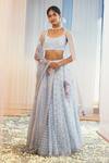 Buy_Madzin_Blue Silk Lining Shantoon Scoop Neck Bridal Lehenga Set _at_Aza_Fashions