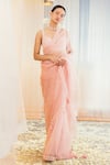 Buy_MADZIN_Pink Blouse  80% Silk Embellished Sweetheart Neck Embroidered Saree With_Online_at_Aza_Fashions