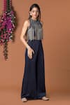 Shop_Mehak Murpana_Blue Milano Satin Embroidery Round Flared Jumpsuit _at_Aza_Fashions