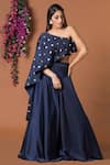 Buy_Mehak Murpana_Blue Milano Satin Embroidery One Shoulder Cape Blouse And Lehenga Set _at_Aza_Fashions