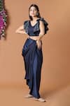 Shop_Mehak Murpana_Blue Milano Satin Embroidery V Neck Top And Dhoti Skirt Set _at_Aza_Fashions