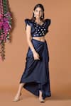 Shop_Mehak Murpana_Blue Milano Satin Embroidery V Neck Top And Dhoti Skirt Set _at_Aza_Fashions