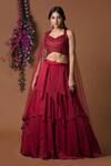 Shop_Mehak Murpana_Red Milano Satin Halter Layered Lehenga Set_at_Aza_Fashions