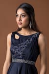 Mehak Murpana_Blue Milano Satin Embroidery Round Embellished Draped Gown_Online_at_Aza_Fashions