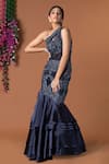 Shop_Mehak Murpana_Blue Milano Satin Embroidery One Shoulder Fish Cut Gown _at_Aza_Fashions