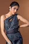 Mehak Murpana_Blue Milano Satin Embroidery One Shoulder Fish Cut Gown _Online_at_Aza_Fashions