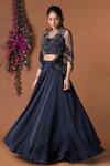 Buy_Mehak Murpana_Blue Milano Satin Round Embroidered Blouse And Lehenga Set _at_Aza_Fashions