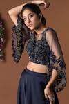 Buy_Mehak Murpana_Blue Milano Satin Round Embroidered Blouse And Lehenga Set _Online_at_Aza_Fashions