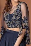 Mehak Murpana_Blue Milano Satin Round Embroidered Blouse And Lehenga Set _at_Aza_Fashions