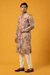 Buy_Soniya G_Beige Silk Floral Motifs Print Bundi And Kurta Set _at_Aza_Fashions