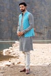 Soniya G_Blue Silk Embroidered Gota Patti Bandhani Jacket Kurta Set _Online_at_Aza_Fashions