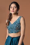 Mehak Murpana_Blue Milano Satin Embroidery V Neck Top And Dhoti Pant Set _Online_at_Aza_Fashions