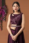 Mehak Murpana_Maroon Milano Satin Embroidery Round Top And Palazzo Set _Online_at_Aza_Fashions