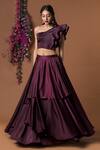 Buy_Mehak Murpana_Maroon Milano Satin Embroidery One Shoulder Blouse And Lehenga Set _at_Aza_Fashions