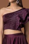 Buy_Mehak Murpana_Maroon Milano Satin Embroidery One Shoulder Blouse And Lehenga Set _Online_at_Aza_Fashions