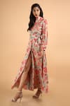 SAKSHAM & NEHARICKA_Beige Cotton Silk Lapel Printed Wrap Dress _Online_at_Aza_Fashions
