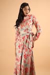 Buy_SAKSHAM & NEHARICKA_Beige Cotton Silk Lapel Printed Wrap Dress _Online_at_Aza_Fashions