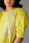 Buy_SAKSHAM & NEHARICKA_Yellow Poplin Embroidery Round Asymmetric Dress _Online_at_Aza_Fashions