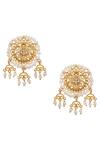 Shop_Zariin_Gold Plated Pearls, Cut Work Filigree Bead Studs _at_Aza_Fashions